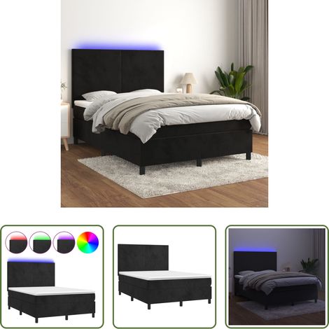 vidaXL LED-Streifen - Boxspringbett mit Matratze & LED Schwarz 140x200 cm Samt (1/5)