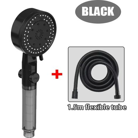 (Noir avec tuyau - Diamètre du pommeau de douche : 22,5 cm) Pommeau de douche portable pour salle de bain, 10 jets, haute pression, filtré, arrêt automatique de l'eau, accessoires pour douchette (1/5)