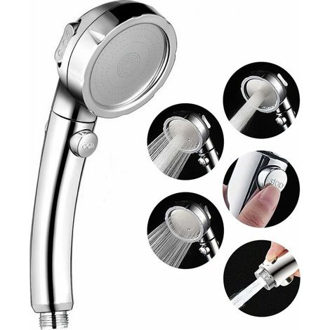 Duschkopf, Hochdruck-Öko-Duschkopf, SPA-Dusche für das Badezimmer, Handbrause mit Massagestrahl, 3 Modi, wassersparend und Ein-/Aus-Schalter, Chrom (1/5)