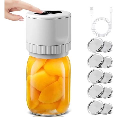 Sigillatrice sottovuoto - Kit per sigillatura sottovuoto - Sigillatrice sottovuoto - Sigillatrice per barattoli con coperchio - Ricaricabile tramite USB - Apribarattoli - Per la conservazione e la fer