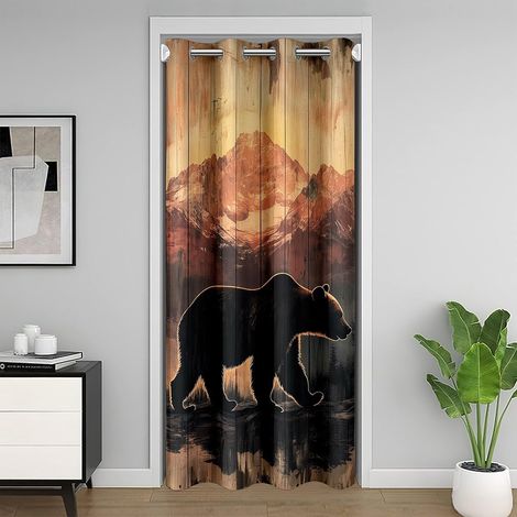 Cabine d'ours Rustique Rideaux Interieur Salon Chambre Retro Lodge Animal de Campagne de Montagne Rideau de Porte 86x203cm Ferme Occidentale Chasse Faune Rideau Occultant Rideaux Nature Faune Ours - 8 (1/5)