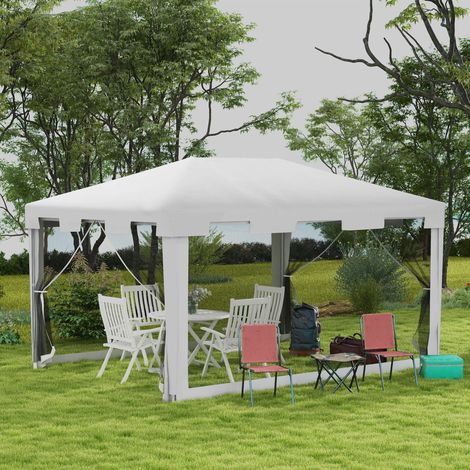 Gazebo da Giardino 4x3 m con Zanzariera e 2 Ingressi, in Metallo e PE, Bianco e Nero