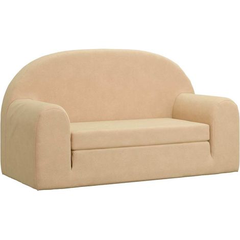 Kids' Sofa Bed 2-Seater Cream Soft Plush vidaXL (1/5)