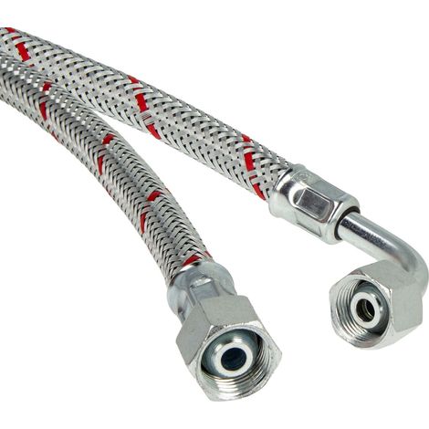 tecuro Ölschlauch 1000 mm x 1/4 Zoll x 3/8 Zoll Überwurfmutter (DN8), konisch dichtend, einseitig Rohrbogen 90° (1/5)