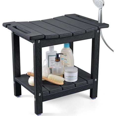 Banc de douche, tabouret de douche imperméable en polyéthylène haute densité de 47,7 cm pour intérieur de douche, chaise de douche de salle de bain avec support de pommeau de douche, tabouret (1/5)