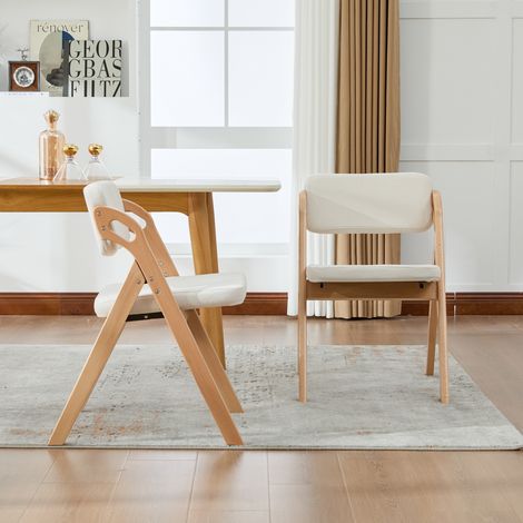 Fauteuils pliants en bois massif de hêtre, assises rembourrées, chaises de table empilables (lot de 2), sièges d'appoint pour cuisine, bureau, mariage, fête, pique-nique. Beige. (1/5)