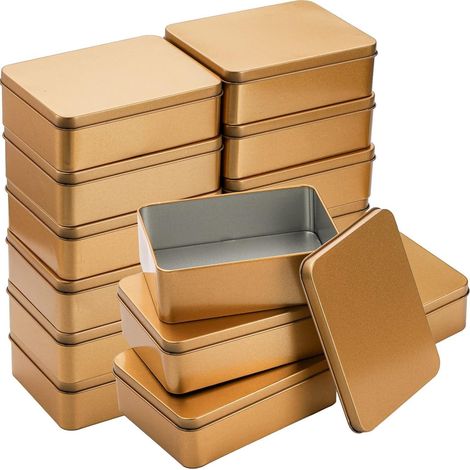 16er Set Rechteckige Blechdosen mit Deckel, Metall-Aufbewahrungsdosen 12x9x4cm (1/5)