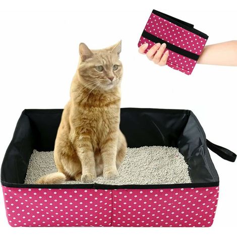 SHINING HOUSE Faltbare Katzentoilette, tragbare Reise-Katzentoilette, faltbare wasserdichte Katzentoilette, saubere Katzentoilette zu Hause und beim Camping im Freien, L (Pink) (1/5)
