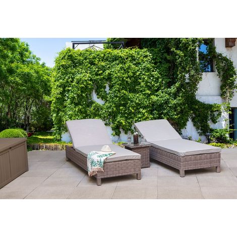 Signature Weave Sarena Wicker 2x Sun Lounger Bed Chair & Table Grey Alexandra (1/2)