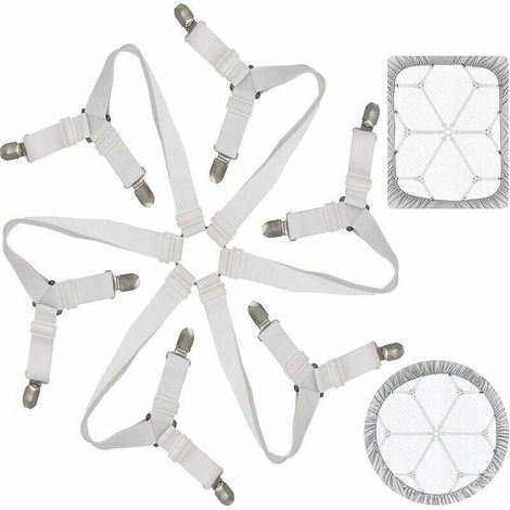 Tendeur Drap Housse Lit Drap Réglable Attache Drap Housse Élastique 3 Voies 6 Côtés Feuilles De Literie Bretelles Drap De Lit Attaches Pour Draps De Lit Coussin De Canapé Matelas Blanc (1/5)
