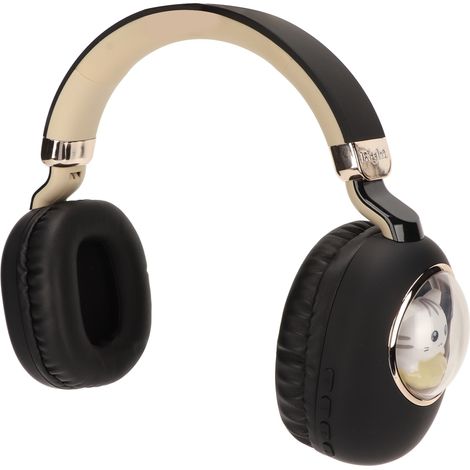 Casque de jeu Bluetooth avec fil et sans fil, stéréo, motif dessin animé mignon, lumière LED, noir. Idéal pour les jeux, les films et la musique. (1/5)
