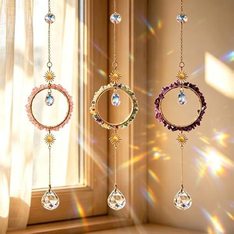 Lot de 3 attrape-soleil en cristal - Prisme irisé à suspendre (1/5)