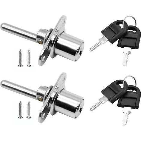 2 pièces, tiroir de serrure de porte avec clé pour serrure à piston de meuble, diamètre 16mm, longueur 61mm (argent) (1/4)