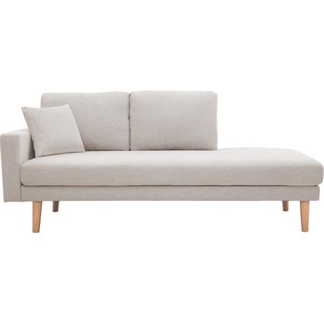 Méridienne scandinave en tissu effet velours texturé beige et bois clair BERTILLE (1/5)