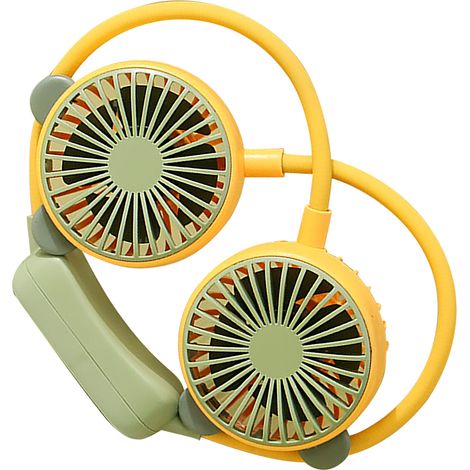 Ventilateur de cou portable sans fil rechargeable USB, pliable et flexible, mini ventilateur suspendu mains libres pour bureau et voyage, couleur jaune (1/5)
