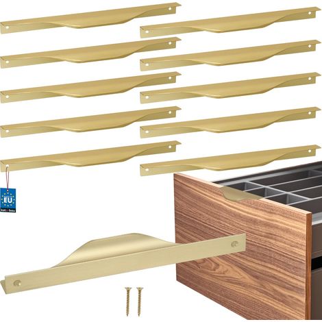 Tiradores para muebles KOTARBAU® Modern Edge de aluminio color oro mate, 192/212 mm, juego de 10 unidades