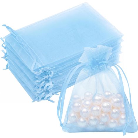 50pcs Yarn Pack 3x4 Bao bleu petit sac cadeau maille cordon de serrage petit cadeau de fête sac cadeau, en vrac, sac de bijoux, bonbons,savon, trousse de maquillage, anniversaire, Halloween