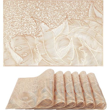 Set de Table 6 pièces en PVC doré avec Motif de Feuilles, 45x30cm, idéal pour protéger Votre Table des Rayures et des Taches'4530cm Or'Or'4530cm (1/5)