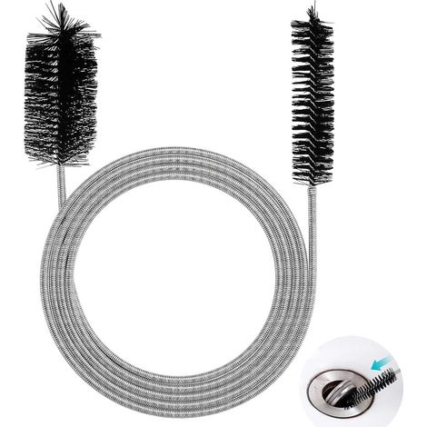 Brosse de débouchage - 200 cm - Brosse de nettoyage - Brosse pour tuyaux - Brosse pour flexibles - Brosse pour tubes - Deux têtes - Brosse double face pour canalisations - Pour siphon de douche, de ré (1/5)