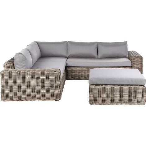 Ensemble de Jardin Modulable en Rotin PE 6 Places Coussins Gris Marron Clair Palermo (1/5)