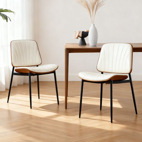 Wahson Lot de 2 chaises de salle à manger – Cuir PU imperméable – Dossier matelassé – Pieds en métal noir – Hauteur 80 cm – Largeur 48 cm, Blanc