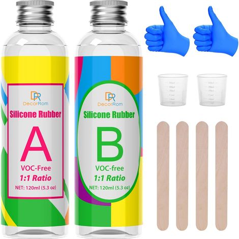 Silicone Liquide - Caoutchouc de Silicone Souple pour Fabrication de Moules - 240ml Mélange au ratio facile 1:1 pour Moulage, Artisanat (1/5)