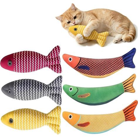6 Pièces Jouet pour Chat, Jouet Chat Herbe, Poisson pour Chats, Jouets Poisson Interactif pour Chats, Mignon Durable Peluche pour Cat Jouets pour Griffer Mâcher Soins Dentaires (1/5)