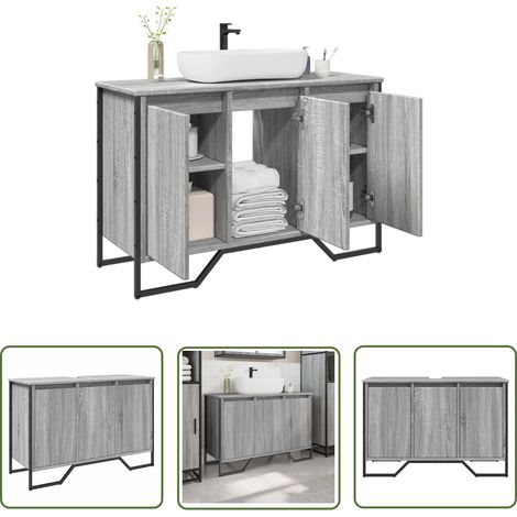 vidaXL Waschbeckenunterschrank Grau Sonoma 91x35x60 cm Holzwerkstoff (1/5)