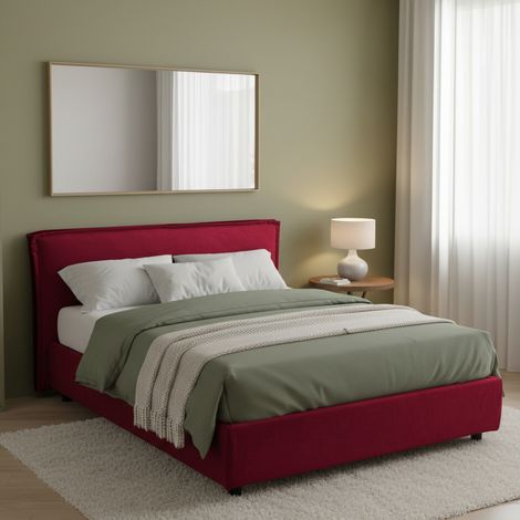 Cama Matrimonial Broni, Colchón Incluido, Desenfundable Made in Italy, Contenedor, Rojo (1/5)
