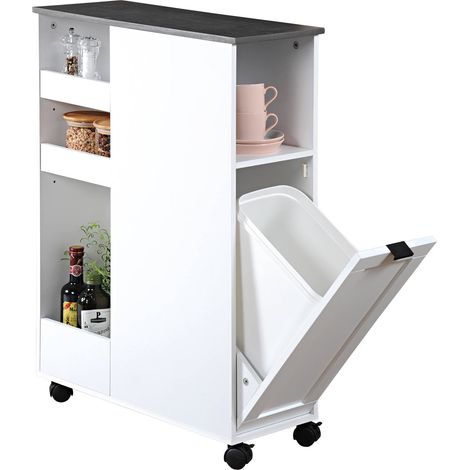 Desserte de cuisine avec poubelle – Longueur 60 cm, largeur 25 cm, hauteur 86 cm – 3 étagères en MDF – Design industriel – Kesper