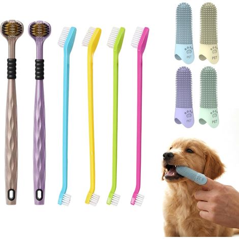 Lot de 4 brosses à dents pour chien, 4 brosses à dents à deux têtes, 2 brosses à dents à trois têtes pour chien et chat (1/5)