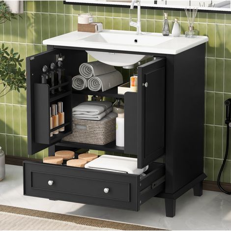 Mueble de baño con lavabo de cerámica 76 x 46 x 87 cm negro MDF DESVIAE (1/5)