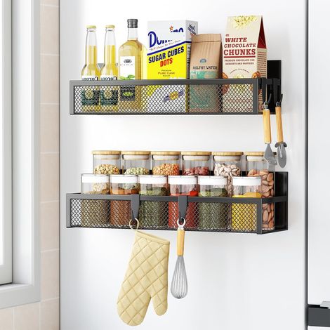 Lot de 2 Étagère, Magnétique, Métal, Noir, Cuisine, Réfrigérateur