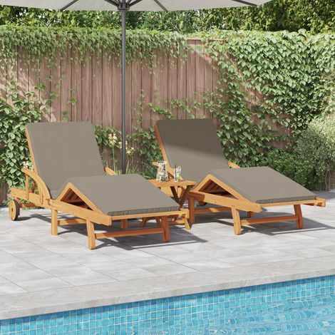 vidaXL Transat 2 pc Bois d'Acacia Massif Taupe