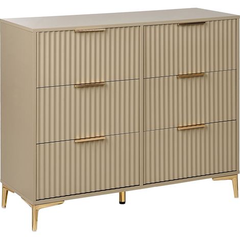 Commode Moderne en MDF avec 6 Tiroirs Cannelés Pieds en Métal Beige Walcott (1/5)