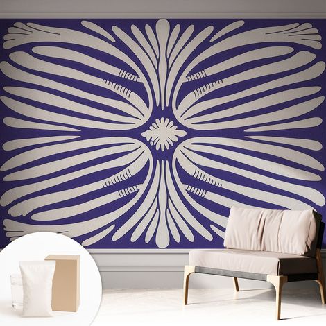 Papier peint intissé mural avec colle pour salon et chambre Décoration murale rapide - Colle incluse gratuite Symétrie florale 312x219 cm (1/5)