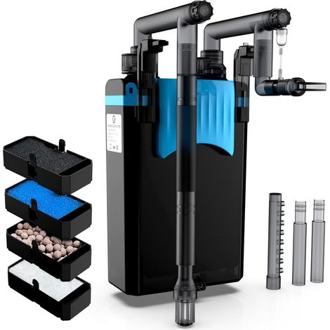 Filtre Aquarium Suspendu HOB pour Petits Aquariums de Poissons, Filtre Nano Aquarium 4 Étapes, Filtration Externe Aquarium, Débit Réglable 106 GPH, Sorties Pluie, Bec de Canard, Flux Direct (S) (1/5)