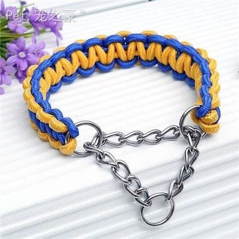 (blau gelb / L 40 bis 50 cm) Hochwertiges, verbessertes Farbhalsband für große Hunde, Deutsche Schäferhunde, zum Gassigehen usw. (1/4)