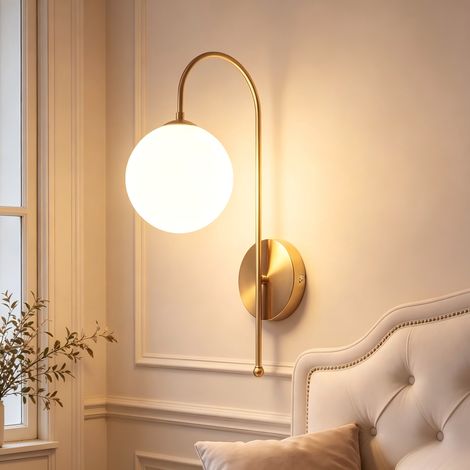 ZMH Applique Murale G9 Doré Verre Boule Ronde Vintage Métal Ø47CM Pour Chambre Couloir Salon Salle Bain Hôtel Sans Ampoule (1/5)