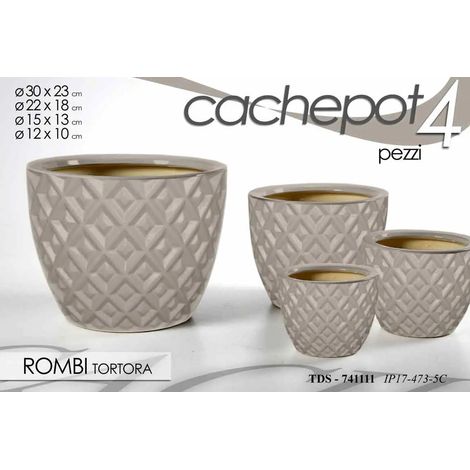 Set aus 4 cachepots tortora Ø30/22/15/12 cm mit Rautenmuster