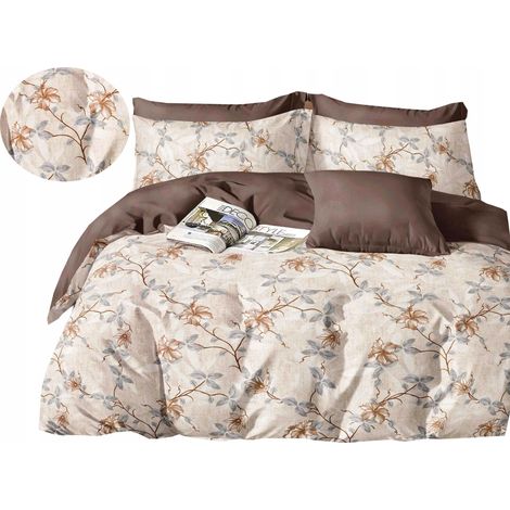 Juego de cama de franela cálida de 140x200 + funda de almohada polaca, hojas, flores. (1/5)