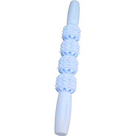 Bâton de massage de yoga à quatre roues avec rouleau en forme de dent de loup, accessoire de relaxation musculaire et d'amincissement des jambes, bleu. (1/5)
