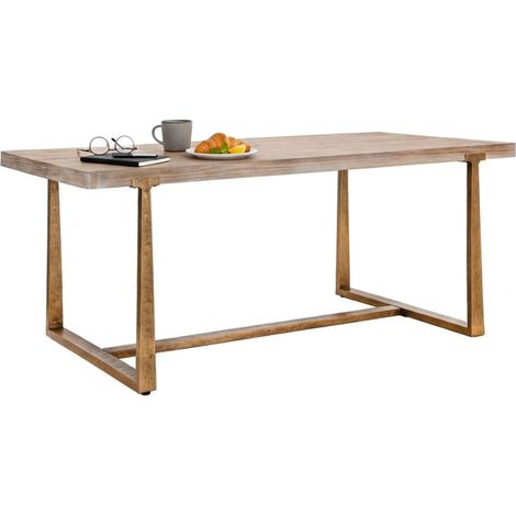 Dmora - Esstisch Kazimir, Küchenregal, Esszimmertisch, Festes rechteckiges Regal, Gold und Braun, 180x90 h78 cm