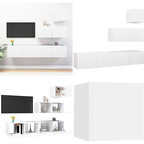 Ensemble de meubles TV 4 pcs Blanc Bois d'ingénierie - Meuble Tv - Meuble Tv Suspendu - Meuble Tv Blanc - Ensemble Meuble Tv - Rangement Tv - Home & Living (1/5)