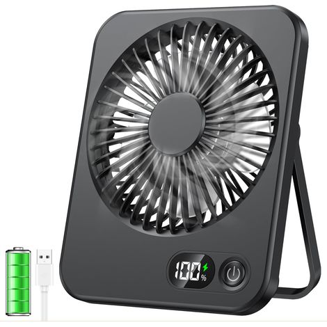 Ventilateur de Bureau Mini USB Portable Petit Ventilateur de Table Rechargeable avec Écran LCD 2500mAh Batterie Silencieux 5 Vitesses pour Bureau Maison Camping(Noir) (1/5)