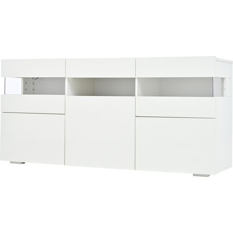 Credenza bianca da 140 cm con 3 ante, LED, acrilico e 7 scomparti (1/5)