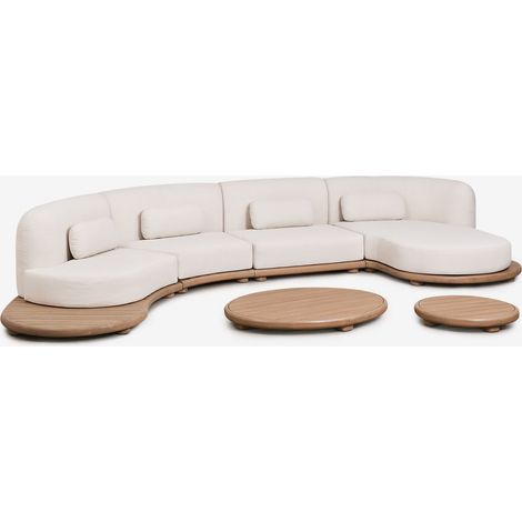 Ensemble de jardin avec canapé modulaire chaise longue droit 4 pièces et 2 tables basses en bois d'acacia Gerard SKLUM (1/5)