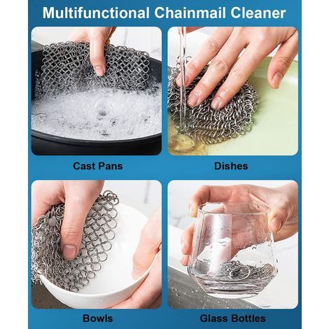 Reinigungsbürste für Gusseisen, 7-Zoll-Kettenbürste aus Edelstahl 316L, geeignet für gusseiserne Bratpfannen, Kochtöpfe, Schmortöpfe, Gewürze und Kochutensilien. (1/5)