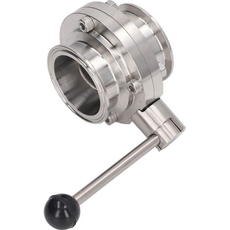 Vanne papillon sanitaire inox Tri-Clamp, poignée manuelle, joint silicone, DN50 57mm, raccord rapide (1/5)