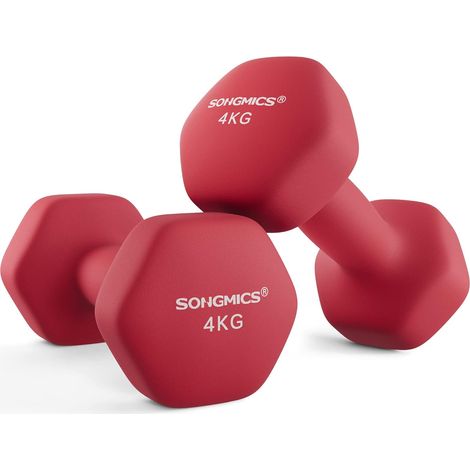 Lot de 2 Haltères,2 x 4 kg,Hexagonaux, pour Salle de Sport, Domicile,Rouge (1/5)